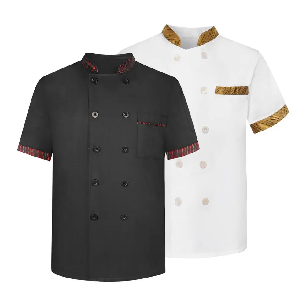 Chef Clothes Breathable Stain-resistant Chef Uniform for Kitchen Restaurant Staff Double-breasted Short Sleeve Top for Cooks