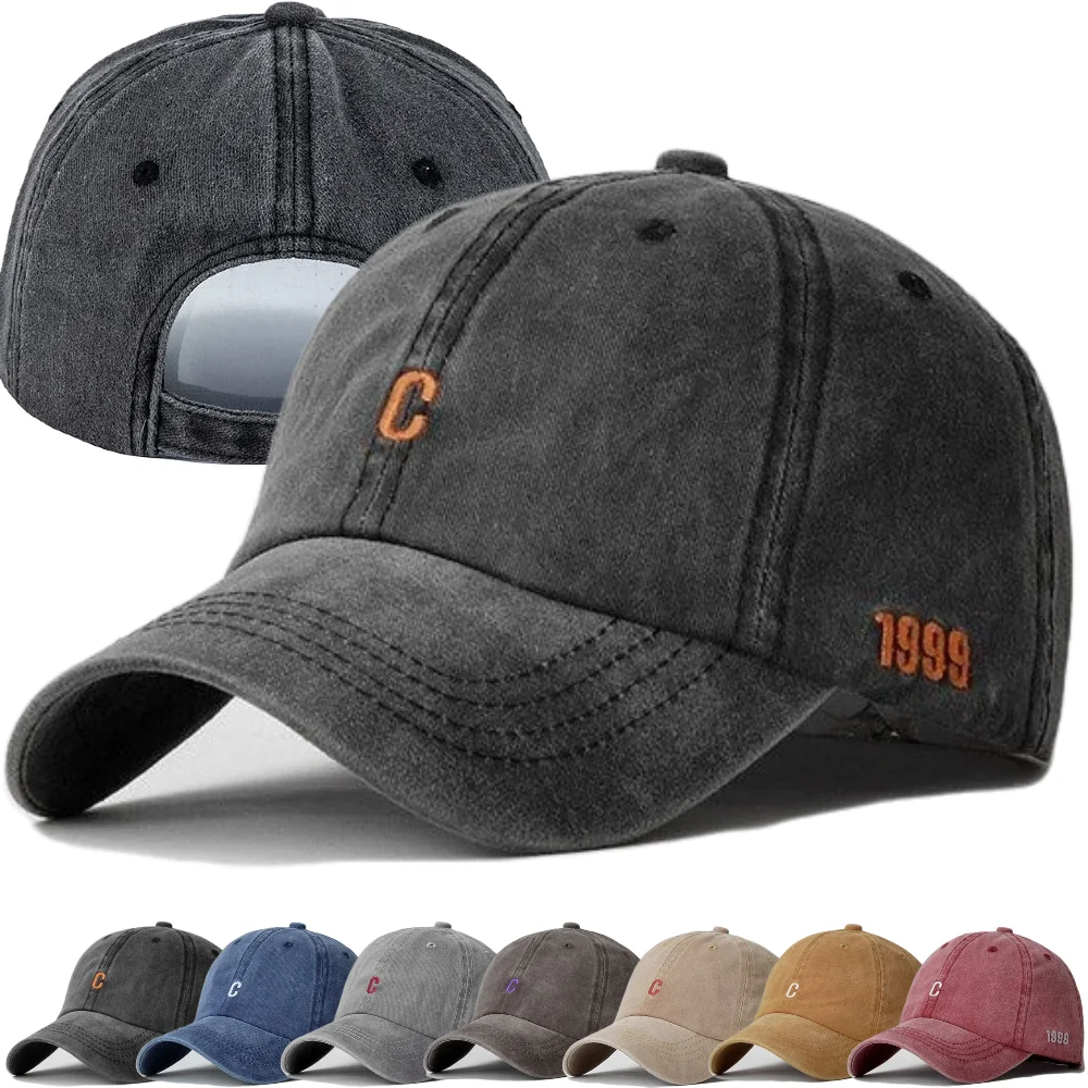 Unisex Baseballkappe aus gewaschener Baumwolle mit Buchstaben-C-Stickerei, für Damen und Herren, lässige Outdoor-Sportmütze, schicke Dad-Hats, im Sonderangebot.