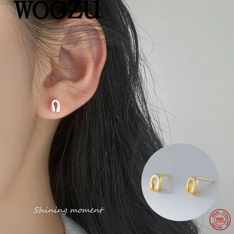 

WOOZU 925 Sterling Silver Geometric Versatile Simple U-shaped Stud Earrings for Women Party Tender Fashion Jewelry Girls Gifts