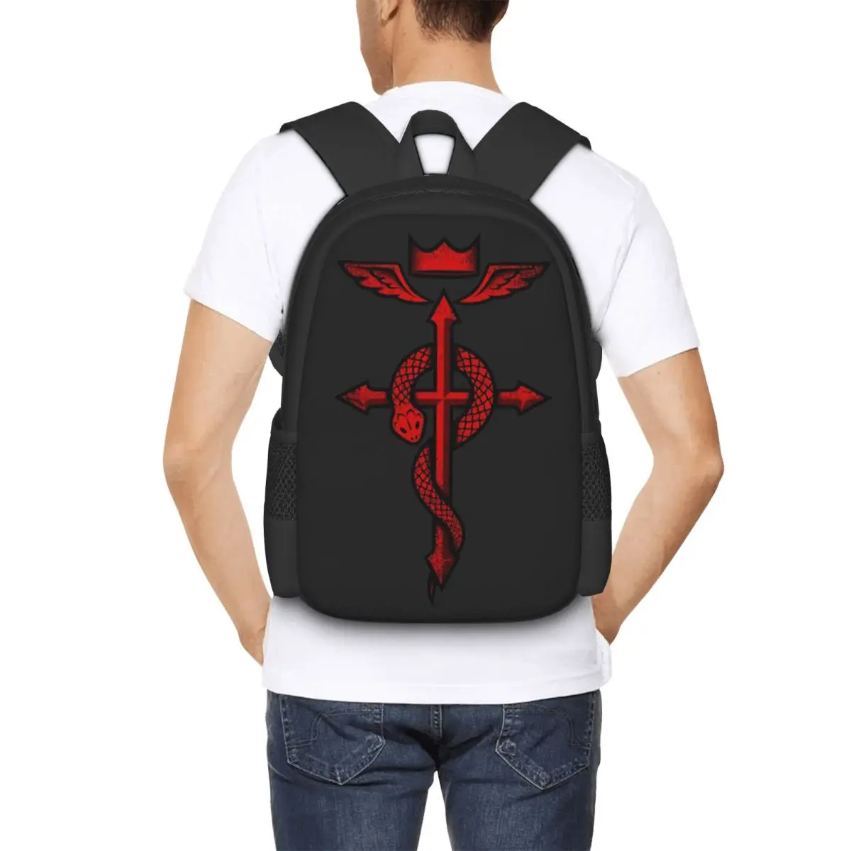 Snake And Cross Alchemist Flamel Backpack Hot Sale Daypack Large Capacity Kids BookBag School Bag Shoulder Bags for Men Women