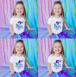 Girls Clothes Cute Mermaid Graphic 1 2 3 4 5 6 7 8 9 Years Birthday Girl T shirts Kawaii Kids Tees Baby Party Tops Gift,HKP2605