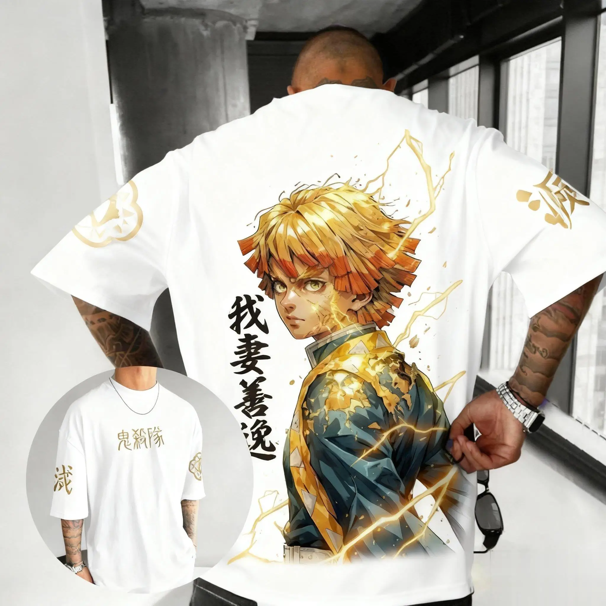 

Unisex Demon Slayer Cotton Men's T-shirt Anime Short Sleeve Kimetsu No Yaiba Graphic Tee Streetwear Fashion Summer Casual Tops