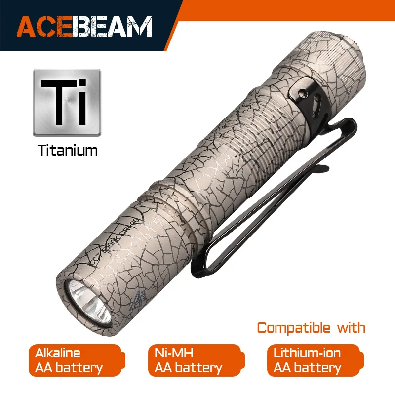 ACEBEAM Pokelit AA Titanium EDC Lanterna 500 Lumens Alta CRI90 IP68 Lanterna LED de Bolso Pequeno para Transporte Diário