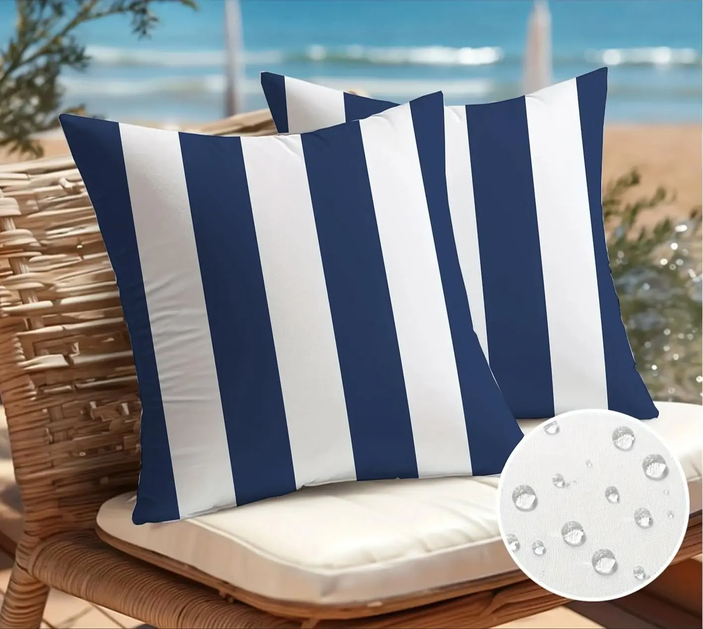 

of 2, Navy Blue & White Waterproof Pillow Covers Outdoor Throw Pillowcases Decorative Garden Cushion Case for Home Garden Pa