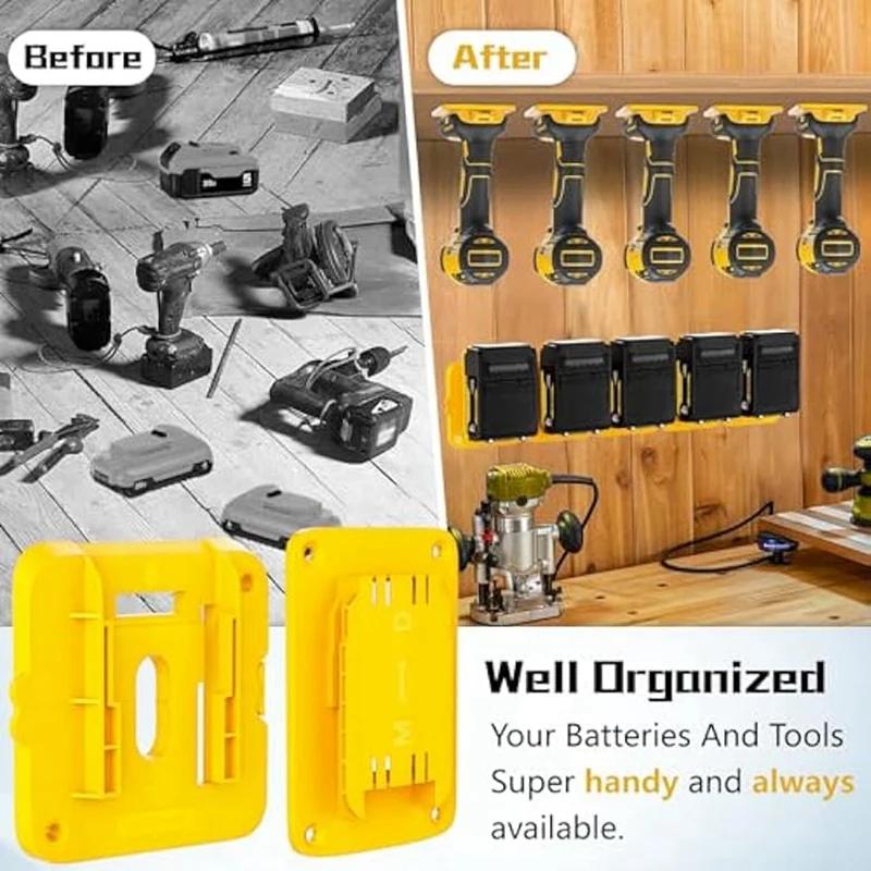 Battery Holder Tool Holder,5Pcs Battery Holder Wall Mount For Dewalt Battery,5Pcs Tool Holder Wall Mount For Dewalt Tool Durable