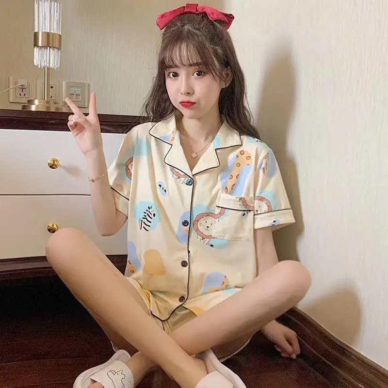 New Women Sleepwear Cartoon Pajamas Female Short  Pants Short Sleeved Summer Spring Loungewear Fashion Home Clothing Homewear