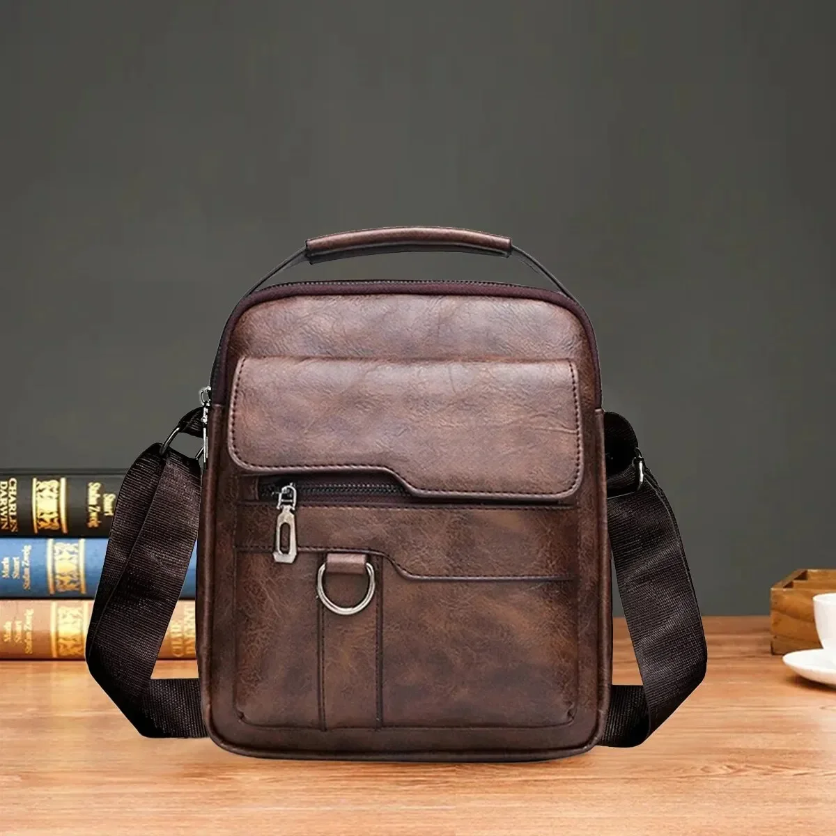 2025  New Vintage Men Crossbody Bag Leather Shoulder Bag For Men Handbags Brown Black Business Messenger Bag Male Flap