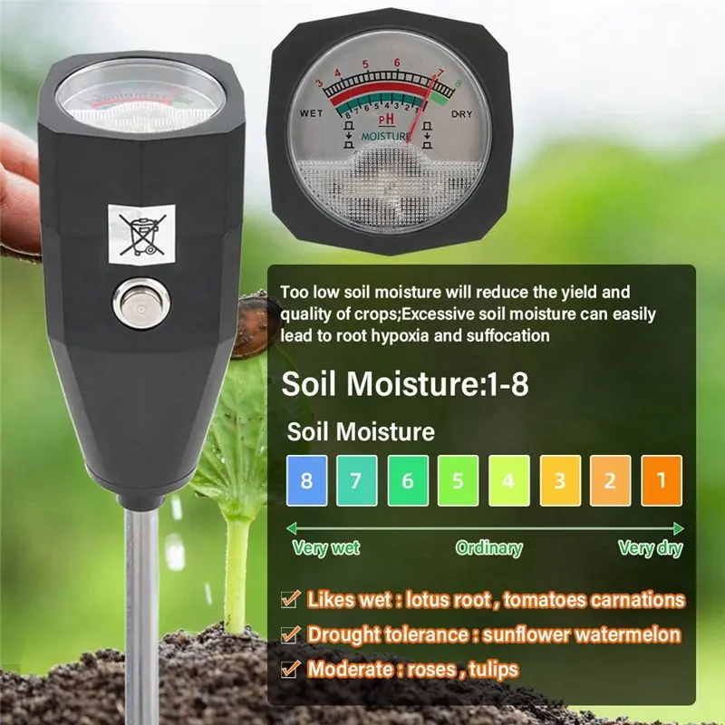 ABHI-Soil PH Moisture Meter 300Mm Long Probe Soil Analysis Detector Soil Acidity Tester For Garden Farm Plants