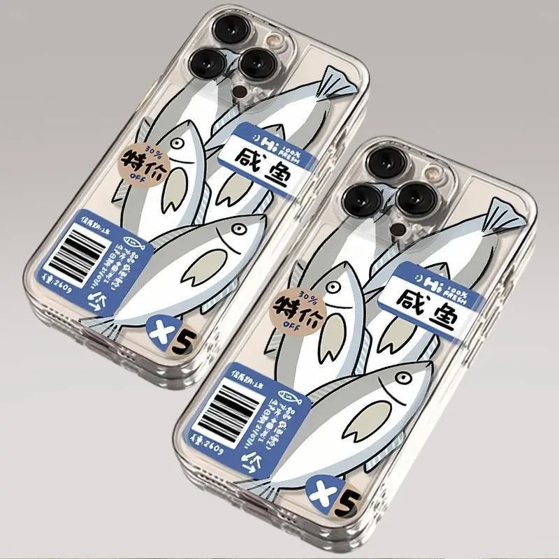 Reduzierte Salzfisch-Handyhülle für iPhone 17 16 15 11 12 14 13 Pro Max Mini X XSMax XR 7 8 Plus SE4 17E Cover Fundas