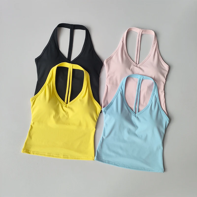Sportunterwäsche V-Ausschnitt Sommer Neckholder Schöner Rücken Yoga-Anzug Weste Raffung Outdoor-Lauf Fitness-BH – Detail 2