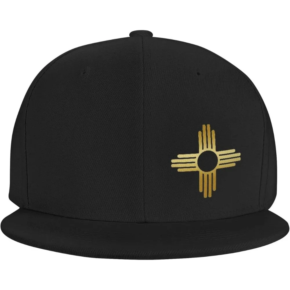 New Mexico Zia Sun Symbol Hats for Men and Women Flat Bill Baseball Cap Adult Adjustable Trucker Black