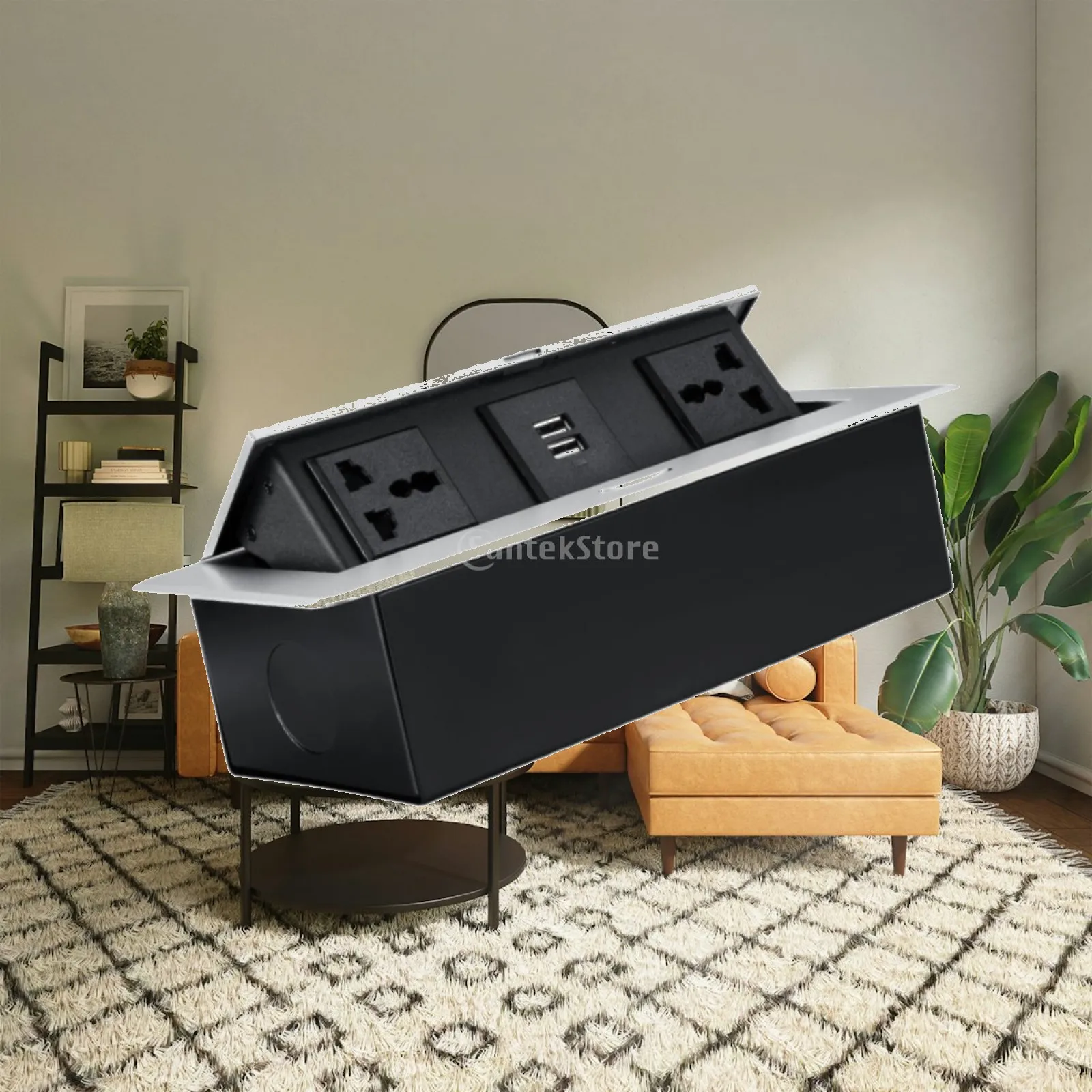 Hidden Outlet Socket Hotel Connectivity Box Connection Box Multipurpose Table Embedded Power Strip 2 AC Outlet Double USB Ports