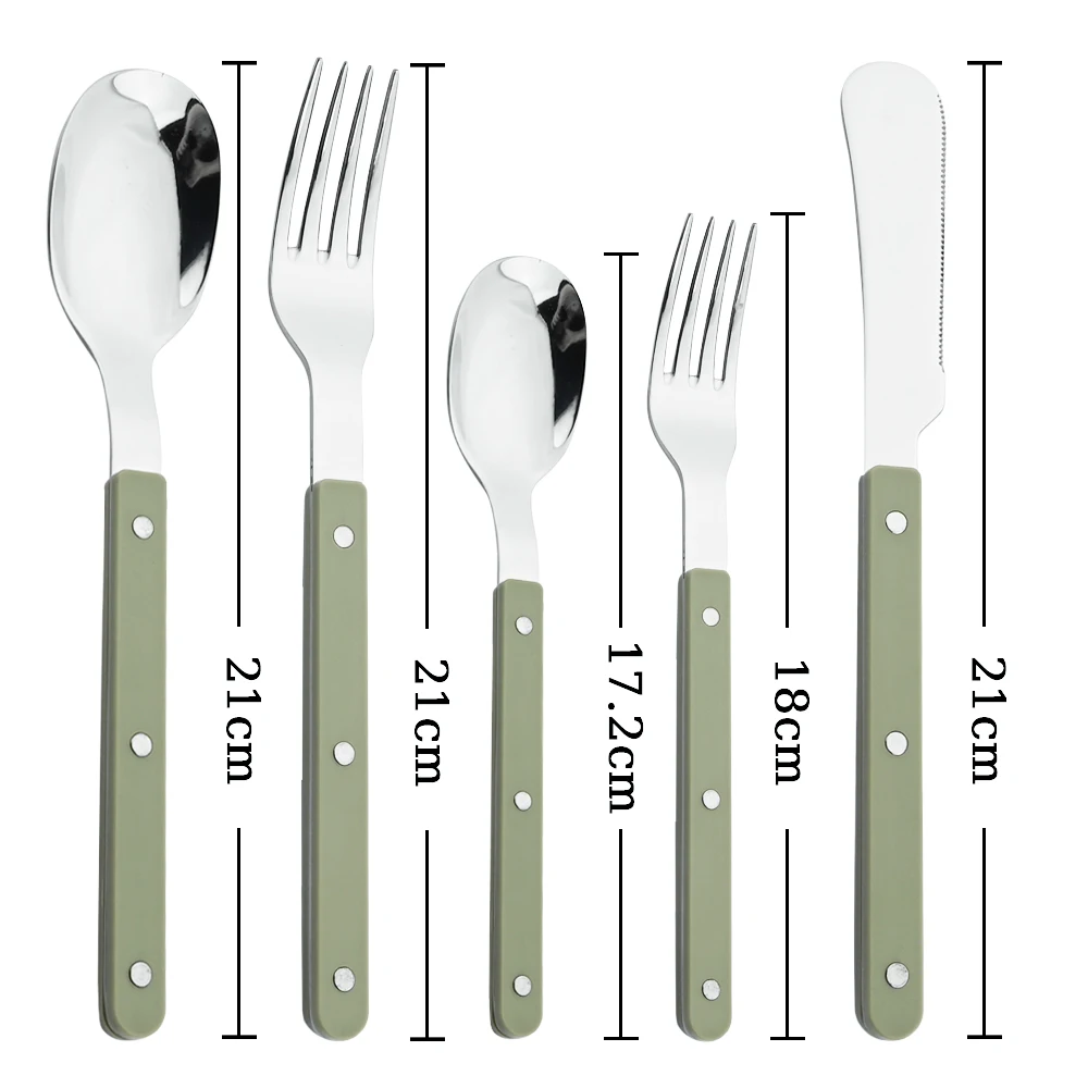 ABS Handle Rivets Decoration Cutlery Set Stainless Steels Dinner Set Green Fork Knife Spoon Western Dinnerware Kitchen Flatware