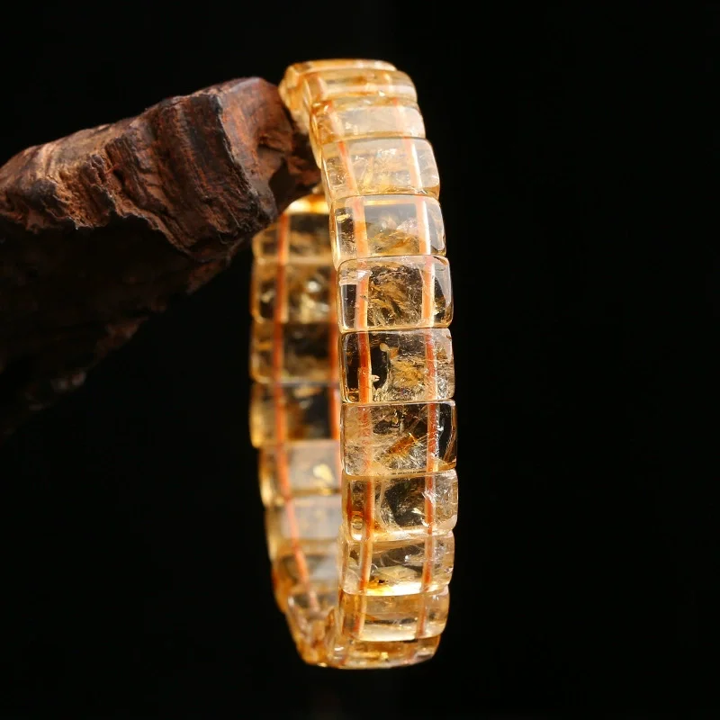 Natural Yellow Citrine Quartz Rectangle Beads Bracelet 11x8mm Gemstone Citrine Rare Stone Wealthy Women Men AAAAAA