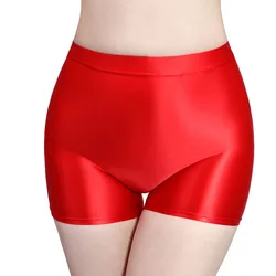 Women Silky oily shiny Glossy Sports Shorts Underwear Bodybuilding Thin Tight Three Point Shorts