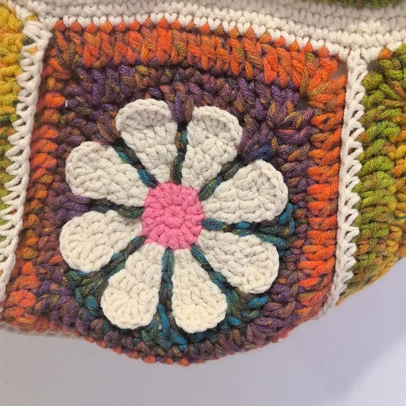 Handmade Crocheted floral waist bag crossbody bag grandmother grid shoulder bag mobile phone bag key bag, fashionable zero walle