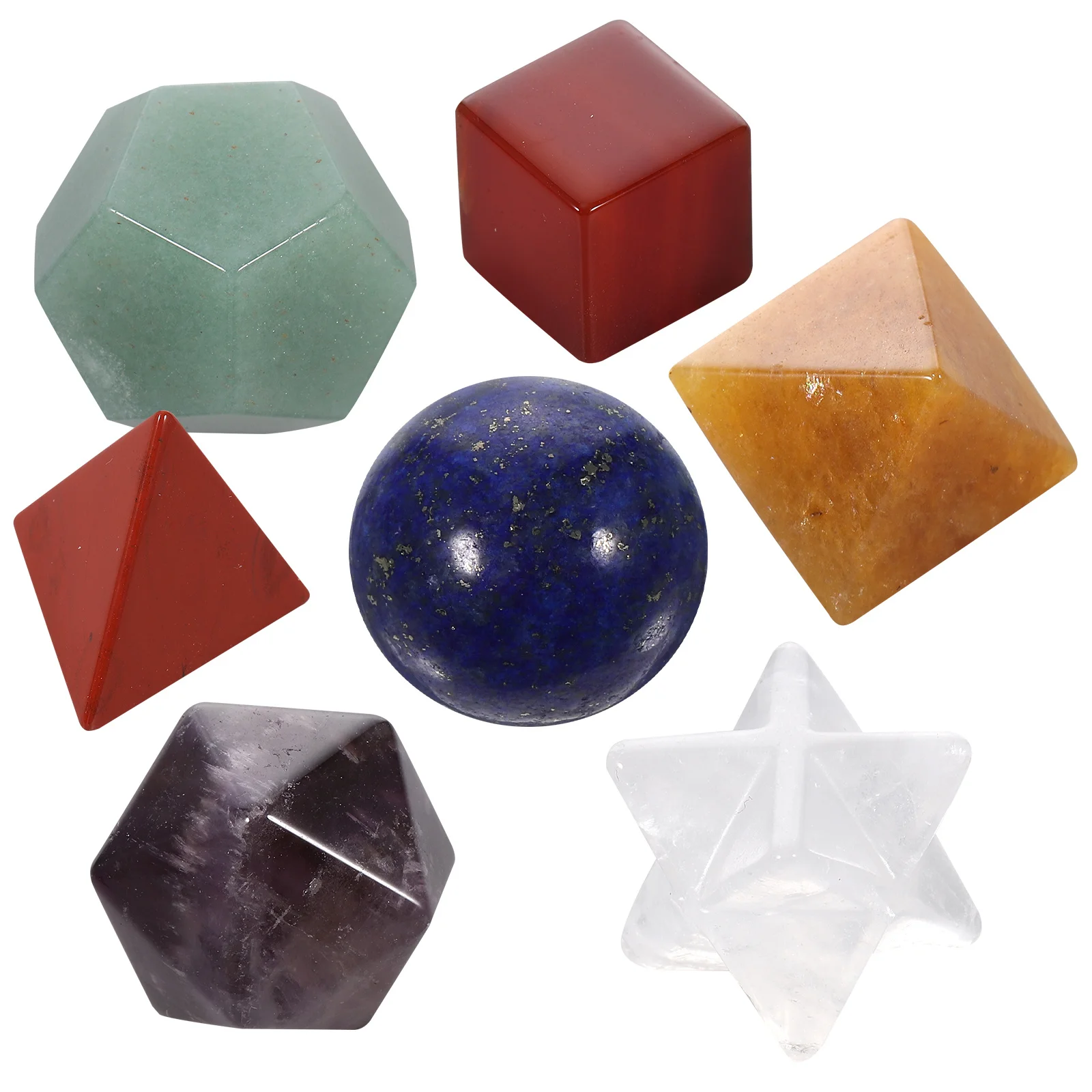 

7 Chakra Stone Solids Set Natural Faceted Crystal Sacred Shapes for Meditation Healing Crystal Chakra Balancing