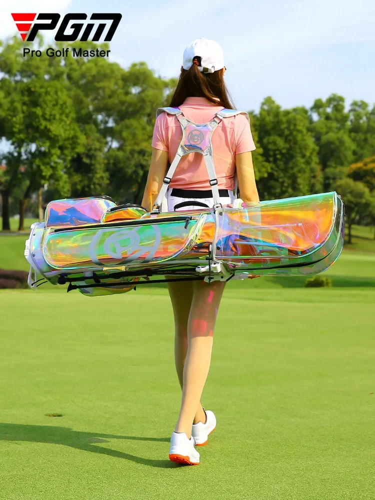 PGM Women Golf Bracket Bags,Portable TPU Waterproof Club Pack,Lightweight Foldable Colorful Transparent Golf Stand Bag QB131