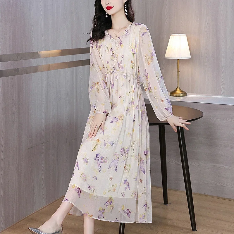 2025 primavera luxo seda floral casual praia maxi vestido feminino vintage elegante noite baile de formatura férias verão boho hepburn vestidos