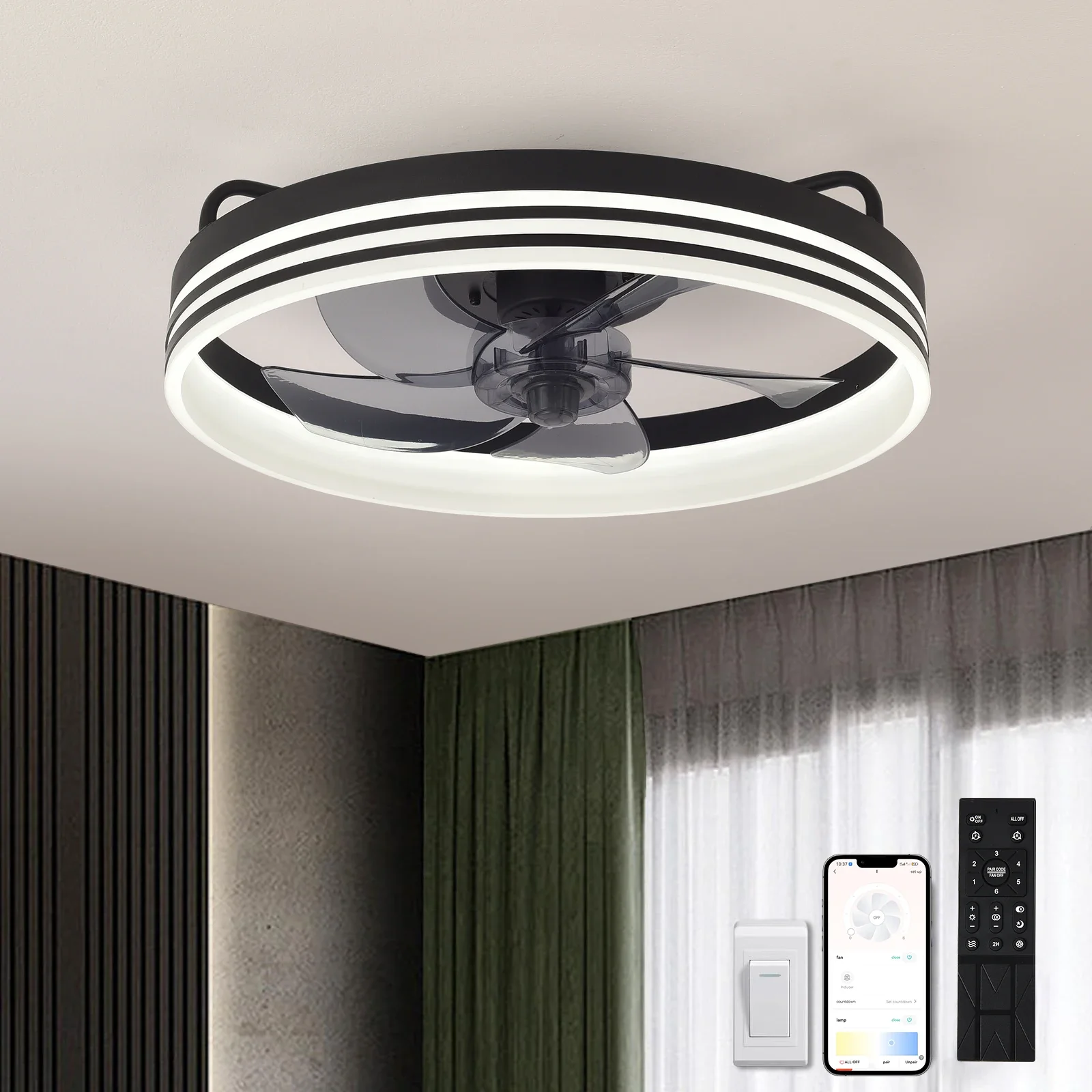 Modern Ceiling Fan With Light Remote Low Profile Ceiling Fan 6 Speeds Ceiling Fans Reversible Dimmable For Living Room Bedroom