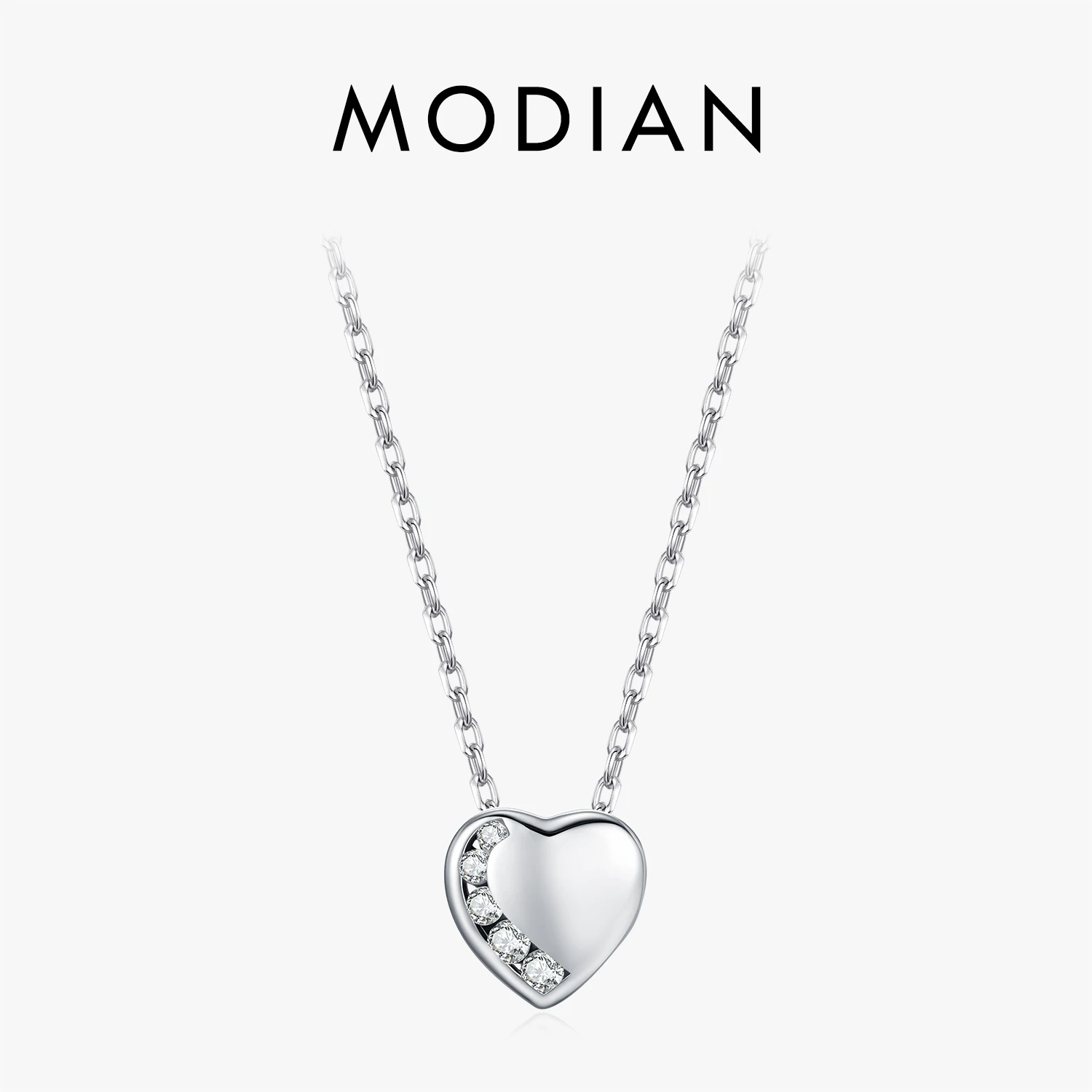 

MODIAN 925 Sterling Silver Sparkling Clear CZ Necklace Fashion Simple Heart Pendant Necklace For Women Fine Jewelry