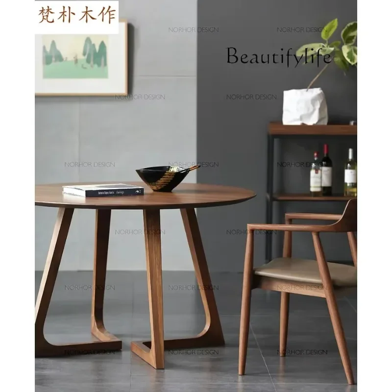 

c Круглый обеденный стол из цельного дерева, круглый обеденный стол и стулья из североамериканского черного ореха, обеденный стол из риса, чистой бревна, скандинавский