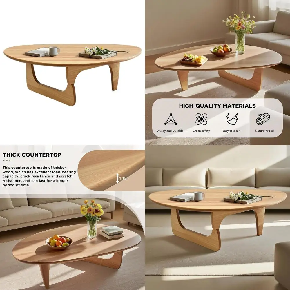 

Элегантный деревянный треугольный журнальный столик: шикарная мебель для гостиной из цельного дерева, овальный чайный столик для патио середины века (натуральный, 35 x 24