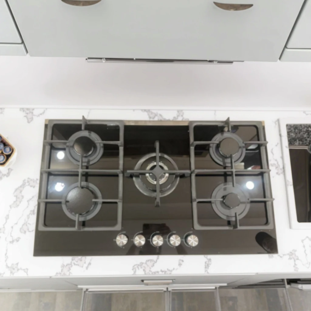 5口ビルトインガスコンロ - 家庭用キッチン向け高品質強化ガラス製クックトップ、安全機能付きポータブルデザイン