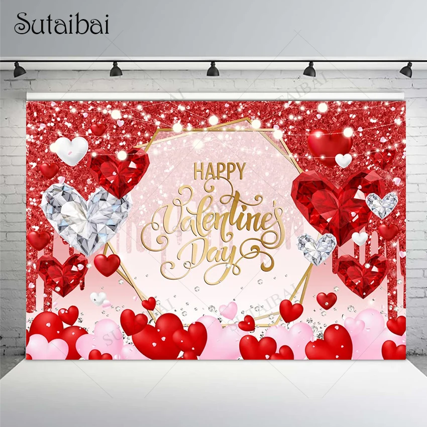 

Marriage Happy Valentines Backdrop Decoration Wedding Red Love Heart Diamond Bridal Shower Photography Background Photo Booth