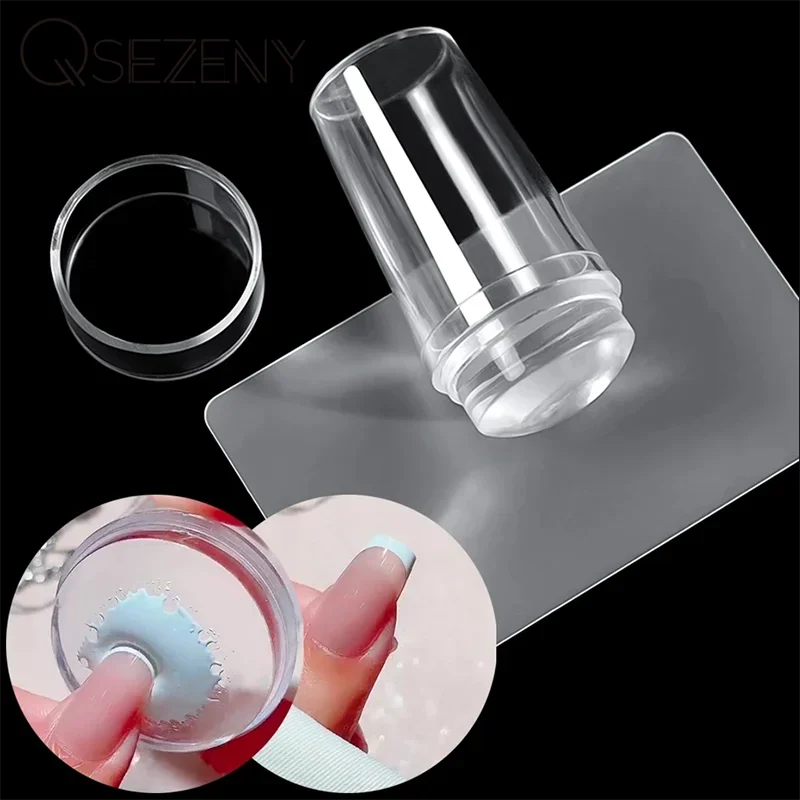 Qsezeny Clear Jelly Nail Stamper Schraper Set Siliconen Hoofd Polish Stencil Sjabloon Voor Stempelen Plaat Nail Stamp Tool Manicure