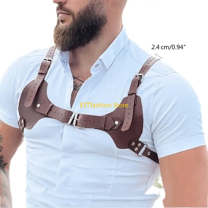 Y5GC Imbracatura per Bretelle da Uomo, Imbracatura per il Corpo in Pelle PU Marrone per Uomo Cintura Punk Pettorina per
