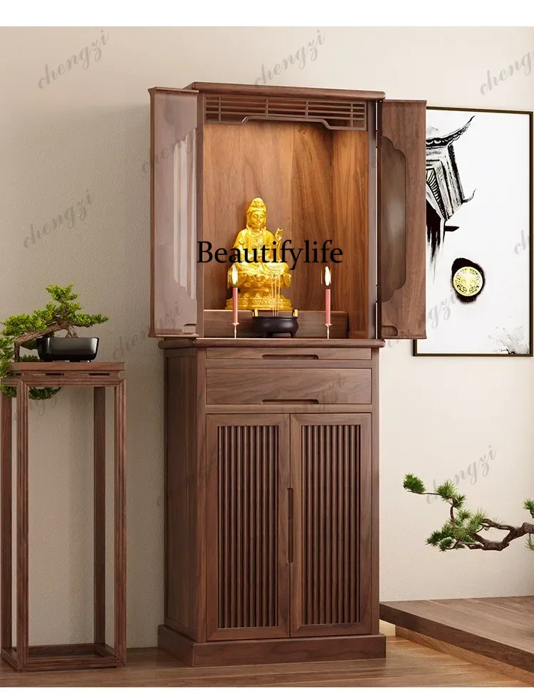 solid wood buddhist niche cabinet with door casual buddhist cabinet god of wealth cabinet black walnut niche guanyin altar