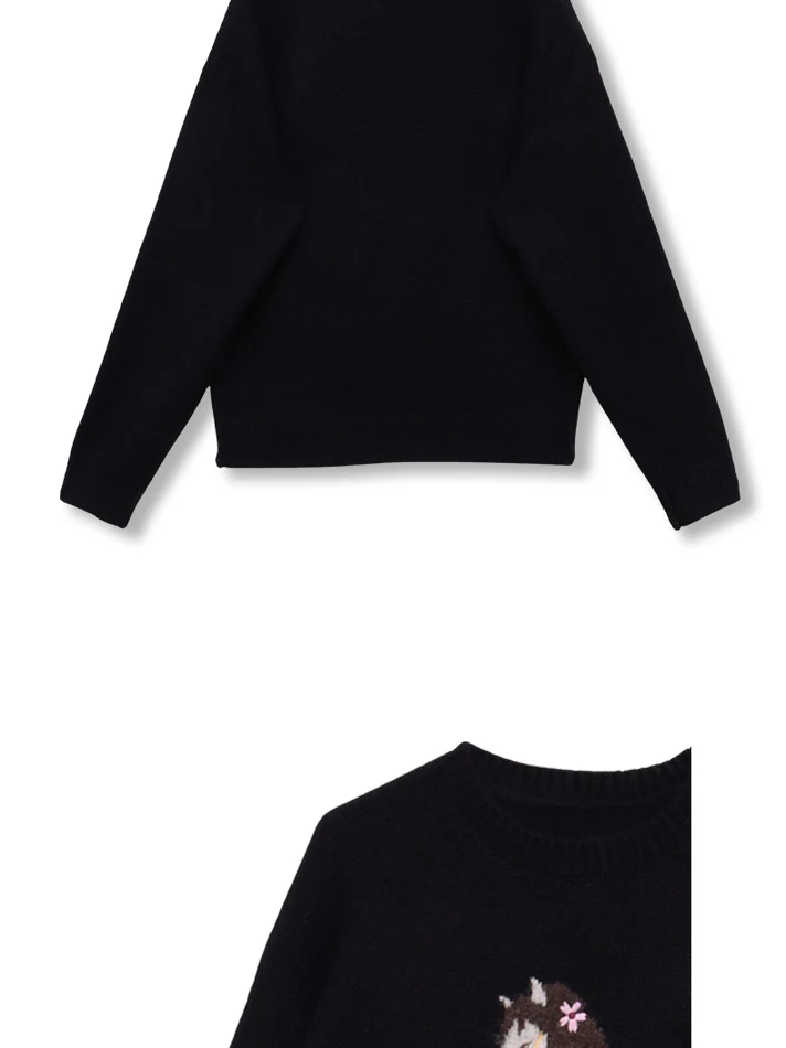 Macio sle cor blo bordado redondo ne camisola de malha feminina solta oulder gota longa sve outono inverno nova chegada