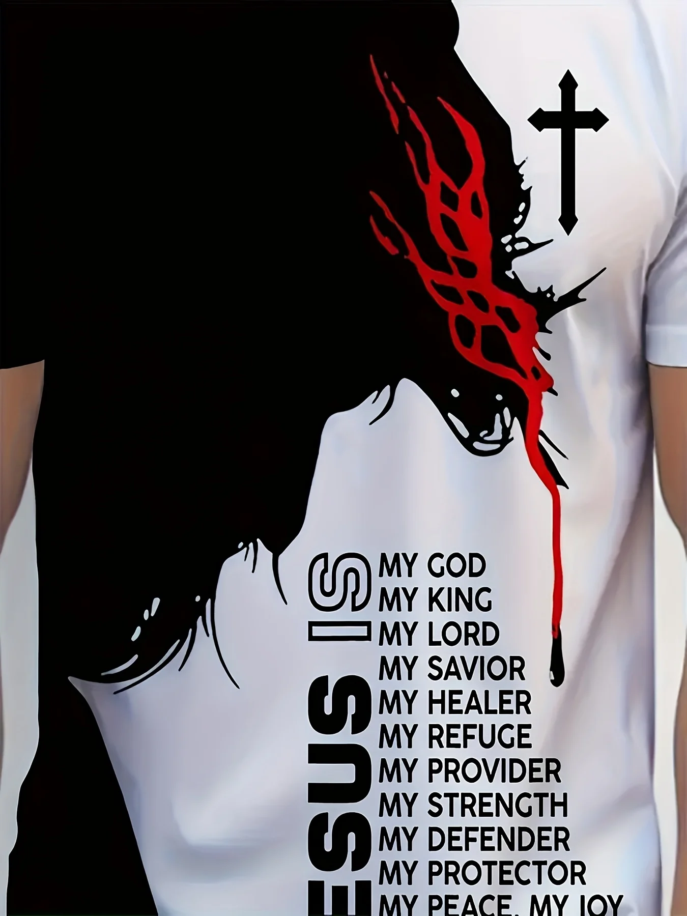 1pc Men'S Casual Polyester T-Shirt with 3D Jesus Graphic Print,Crew Neck,Short Sleeve,Slight Stretch Knit Fabri image 3