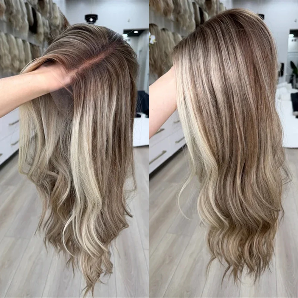 

Синтетический парик с кружевной передней частью и светлыми мелированиями, имитирующий натуральные волосы, из термостойкого смешанного волокна, для повседневного использования и вечеринок