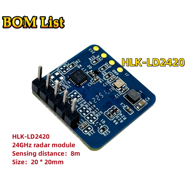 LD2420 HLK-LD2420-24G HLK-LD2420 3.3V 50mA MMW Radar Human Presence Sensor Radar Module Supports in smart light/fan/ switch