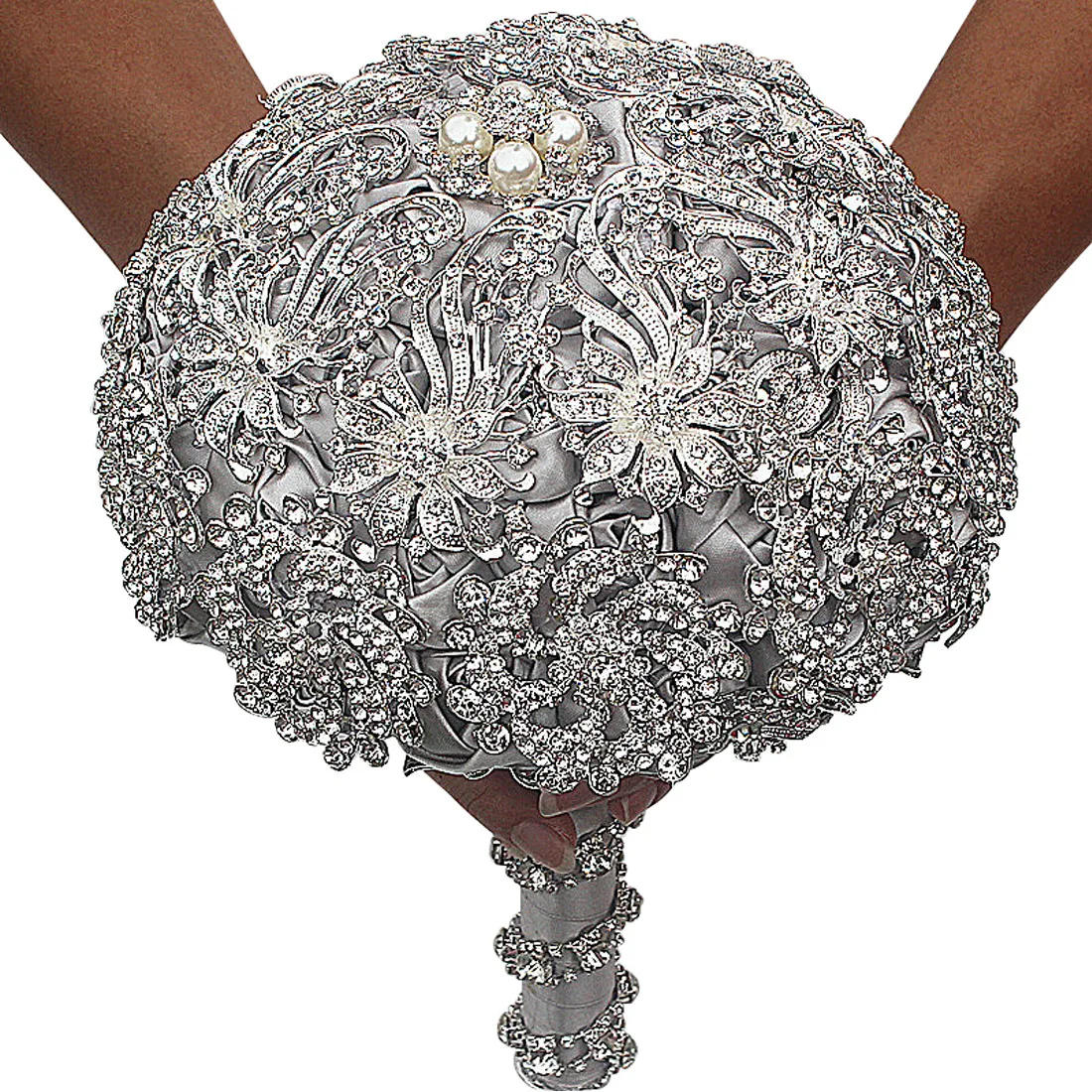 Bridal bouquet full of diamonds, silver rhinestones, European and American style handmade wedding bouquet W8888-3