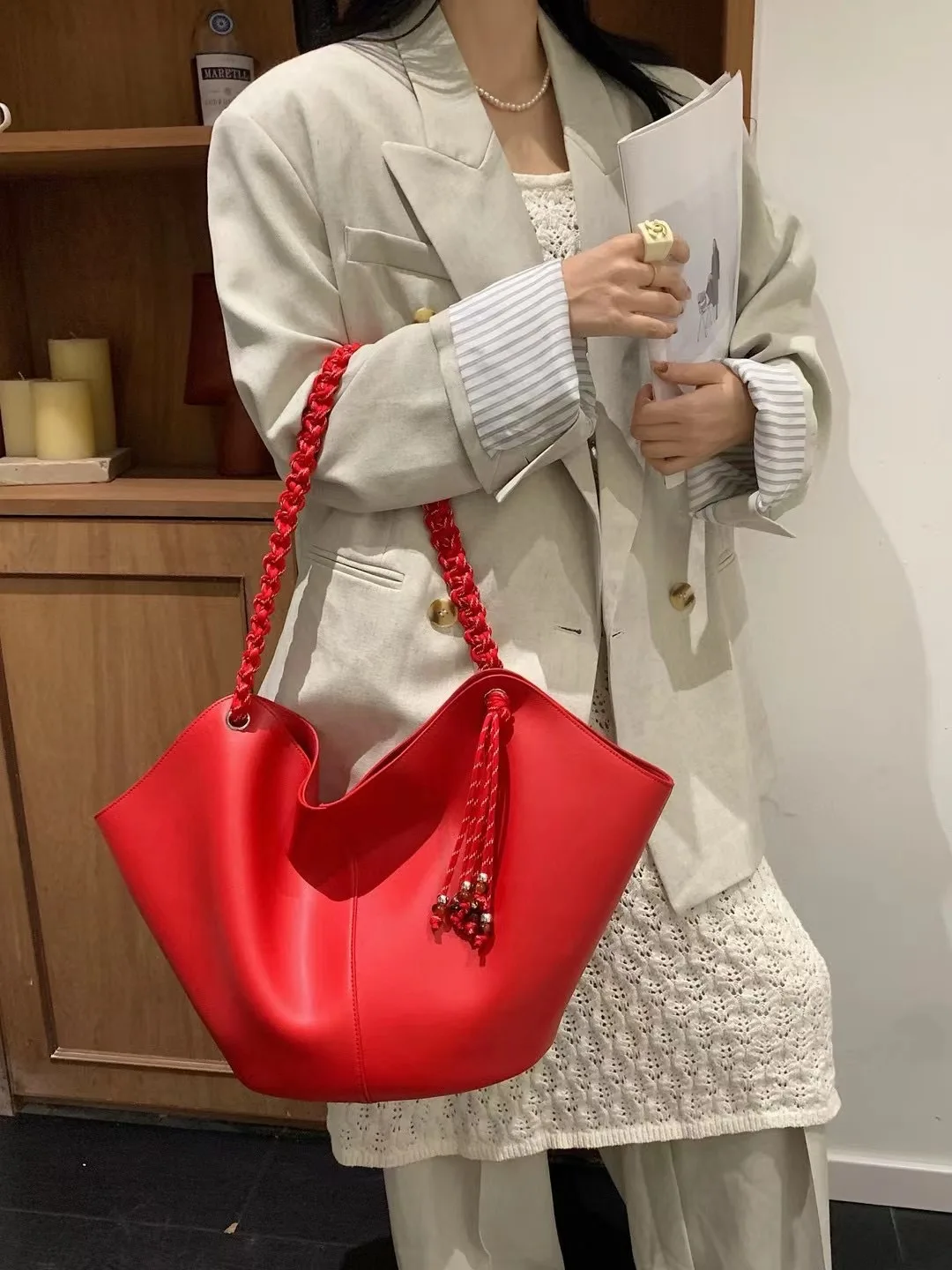 FIRMRANCH spersonalizowany projekt wachlarza smażone ciasto zwroty tkane frędzle damska torba na jedno ramię ukośna torebka ze skóry bydlęcej