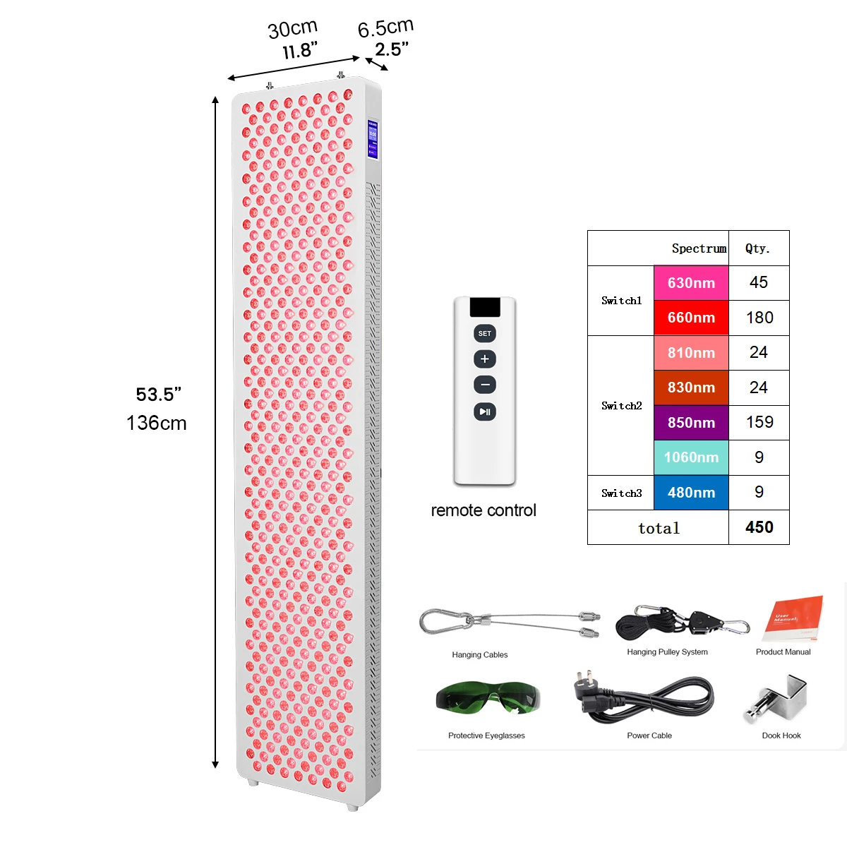 Full Body Red Light Therapy Panel 480nm 1060nm 630nm 660nm 810nm 830nm 850nm Red Near Infrared Light Panel With Remote Controlle