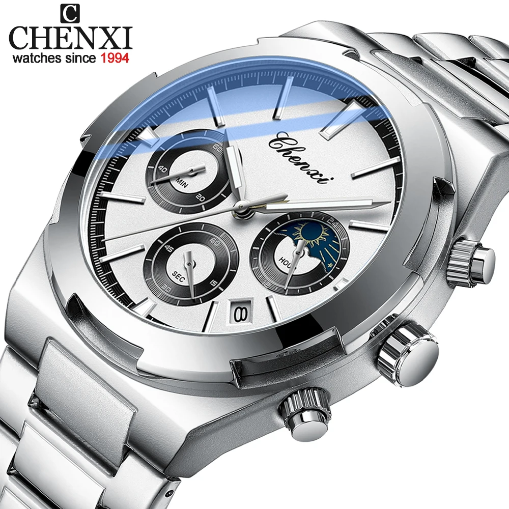 CHENXI Fashion Watches for Men Luxury Original Chronograph Business Men Watch ​Waterproof Steel Band Quartz Clock WristWatch