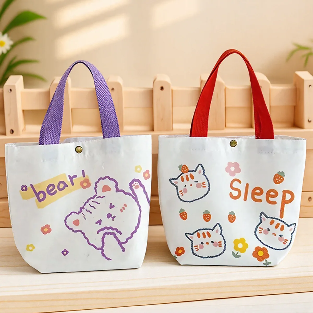 Reusable Large Capacity Eco Friendly Shopping Bag Cute Casual Canvas Tote for Women Mini Handbag Fashion Korean Style