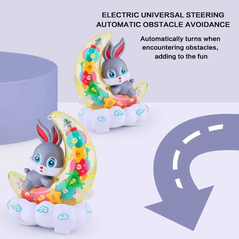 Moon Rabbit elektrische speelgoedscooter met transparant tandwiel, geluid en licht - leuk babycadeau vakantierotatieuitrusting transparant