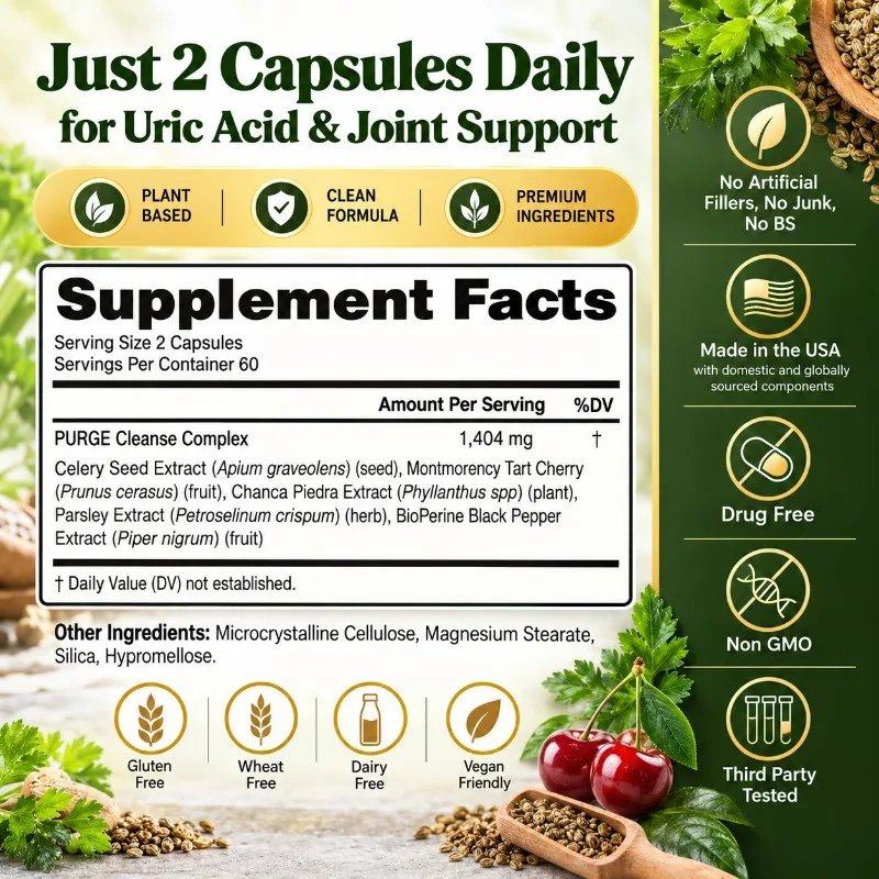 Uric Acid Purge - Cleansing, Antioxidant, Reduce Discomfort, Muscle Recovery, for Effective Joint Support, Active Mobility