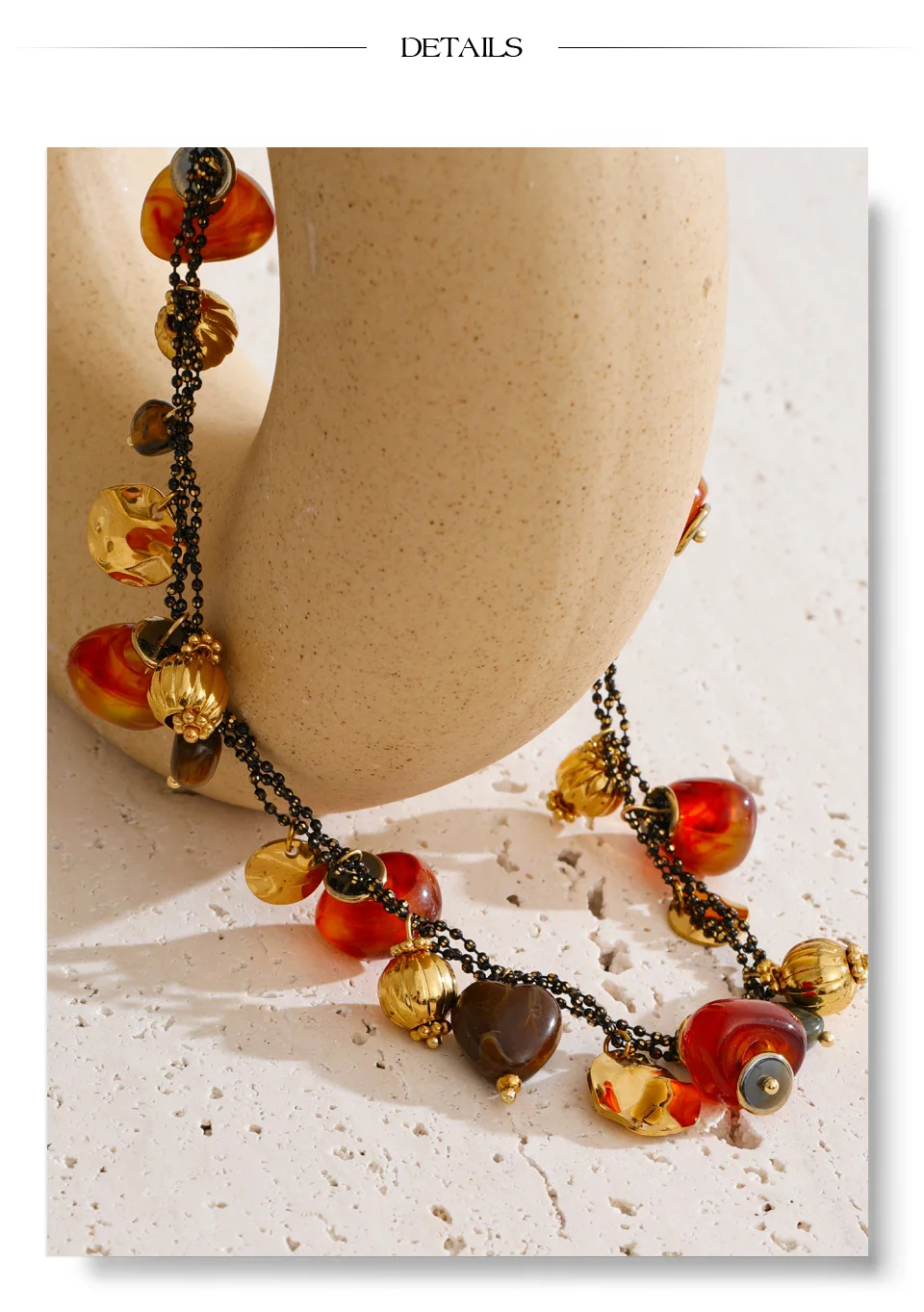 Yhpup Kette Perlen Halskette Bernstein Acryl Harz Herz Tropfen Charms Halskette Edelstahl Stilvoller handgemachter Schmuck Wasserdicht – Detail 15