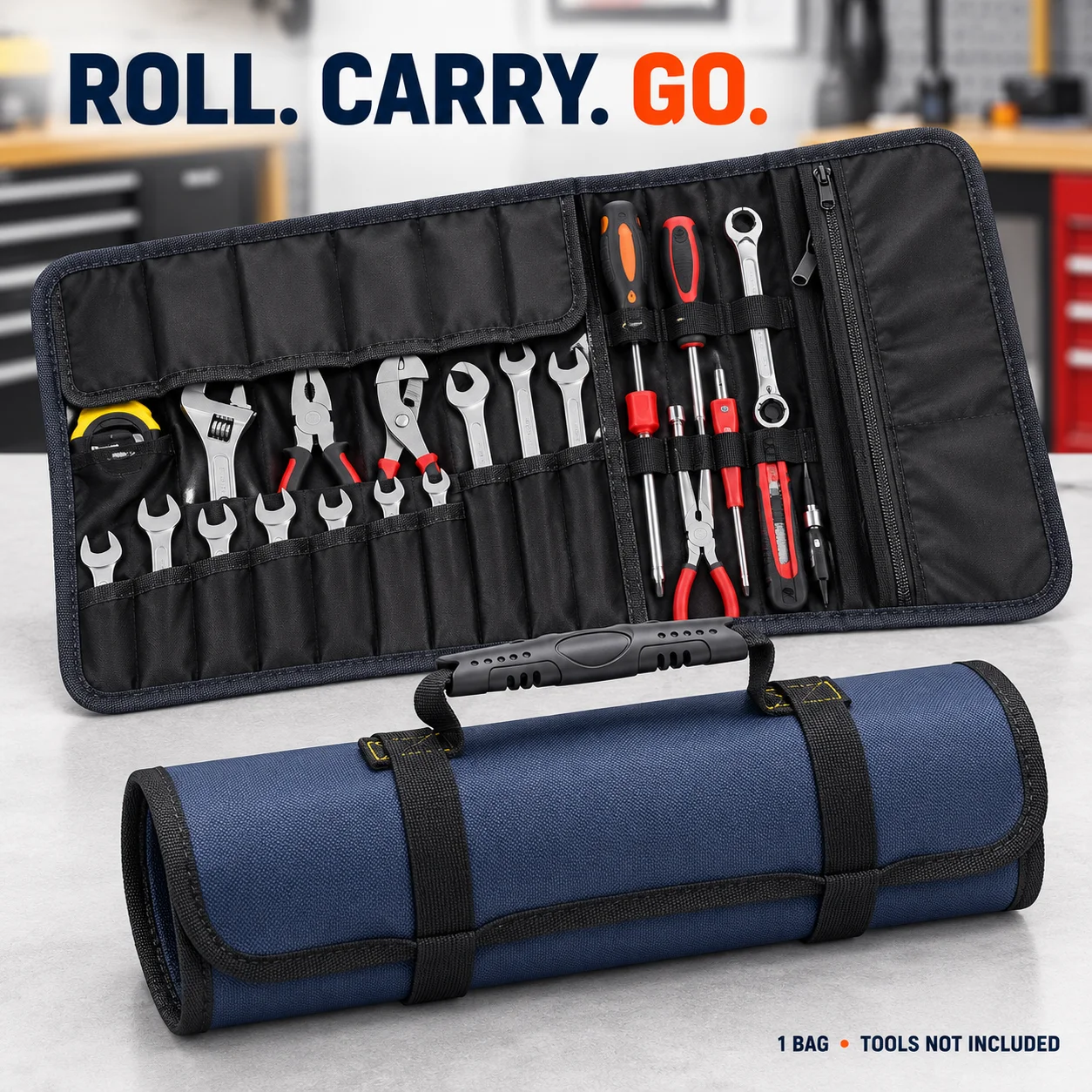 20-Pocket Tool Roll Organizer Bag, Foldable Oxford Tool Storage Pouch for Wrenches Screwdrivers Garage Car Repair Home DIY