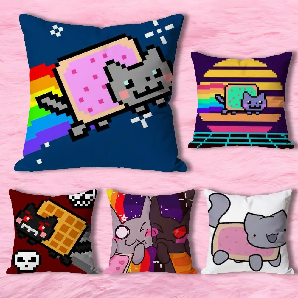 

Funny N-Nyan Cat Pillow Cases for Bedroom Living Room Sofa Home Decor Polyester Cushion Cover with Zipper