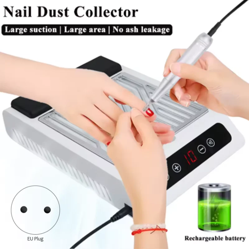 BAAN-High-Power Nail Dust Collector Rechargeable 100W-Adjustable Speed With Filter EU EU Plug