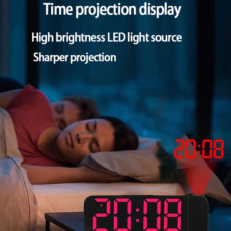 

180° Digital Projection Alarm Clock Table Clock Night Mode Temperature Display 12H/24H LED Digital Electronic Clock for Bedroom