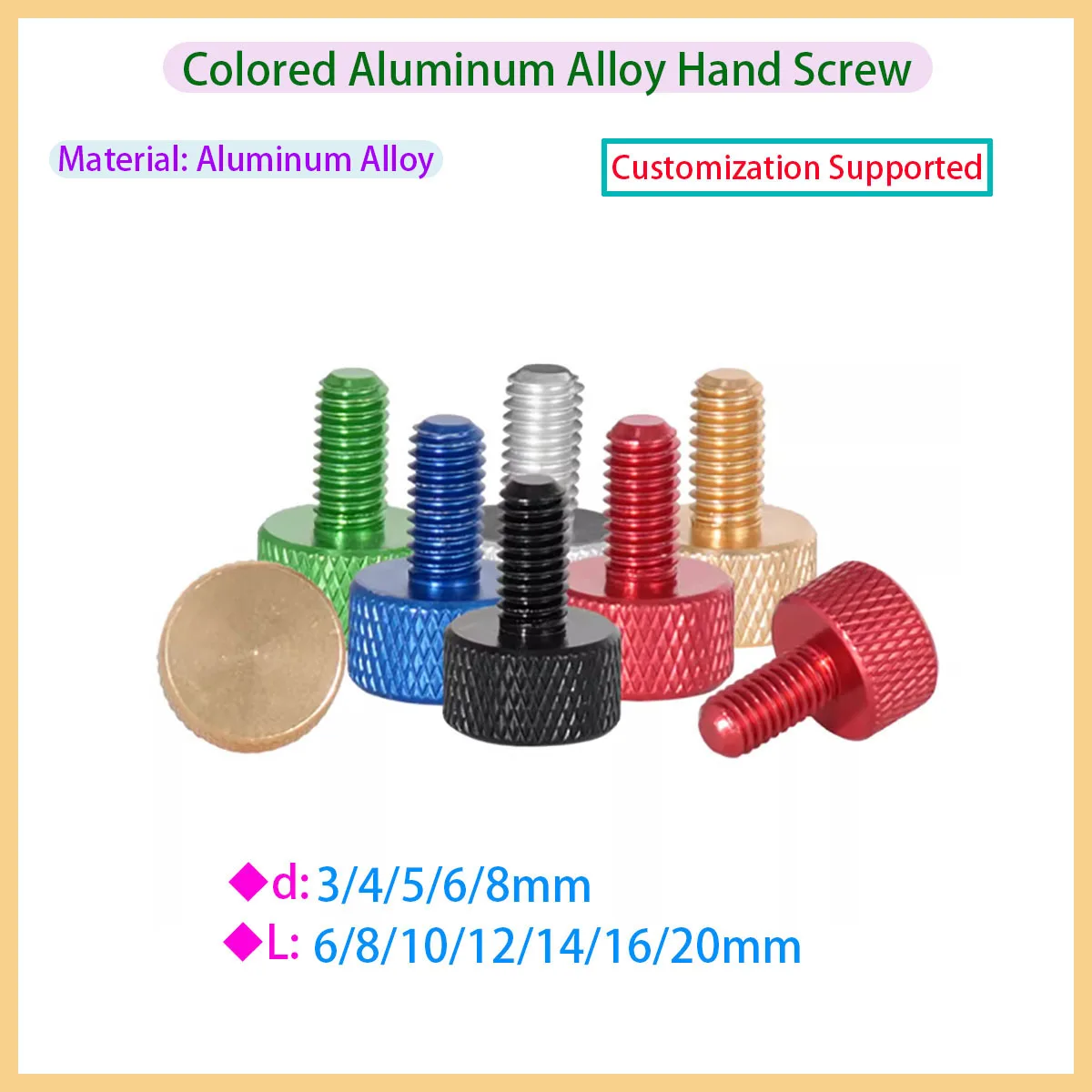 M3 M4 M5 M6 Colored Aluminum Hand Tightening Thumb Screws Knurled Wing Screws Anodized Suitable For DIY Computer Mainframes Side
