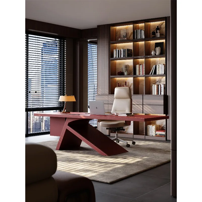 Go to the living room for a large desk, saddle leather veneer Italian minimalist designer office computer desk